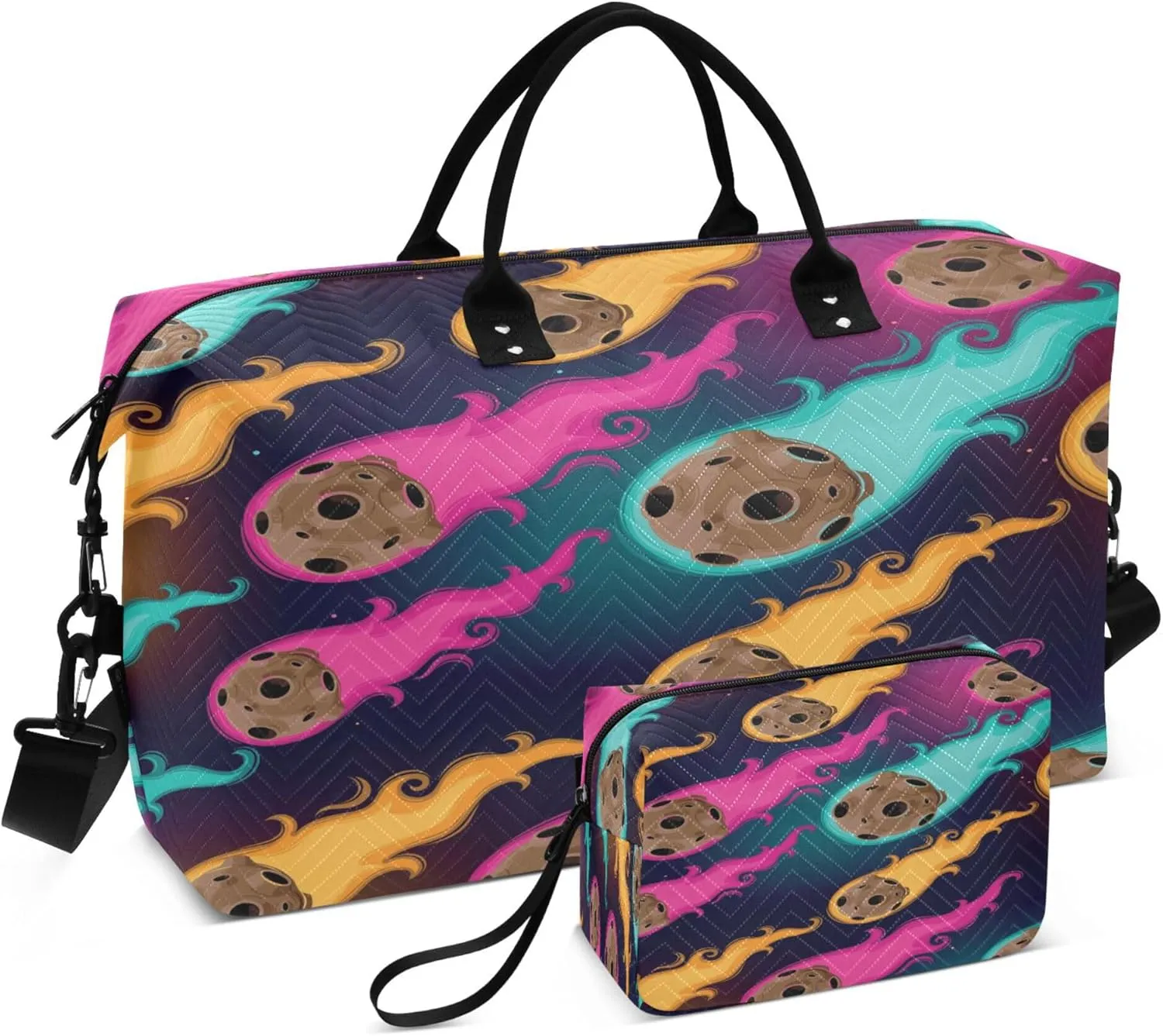 Exnundod Meteor Rain Colorful Flame Travel Duffel Bags for Women Sports Gym Bag Weekender Carry On Tote Overnight Luggage Duffle Bags