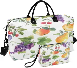 Exnundod Pear Apple Grape Plum Travel Duffel Bags for Women Summer Fruits Sports Gym Bag Weekender Carry On Tote Overnight Luggage Duffle Bags
