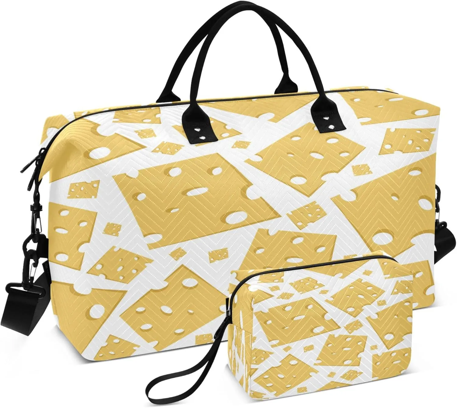 Exnundod Piece Of Cheese with Holes Travel Duffel Bags for Women Sports Gym Bag Weekender Carry On Tote Overnight Luggage Duffle Bags