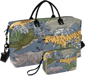 Exnundod Travel Duffel Bags African Animals Rhinoceros Sports Gym Bag Weekender Carry On Tote Overnight Luggage Bags for Women and Men