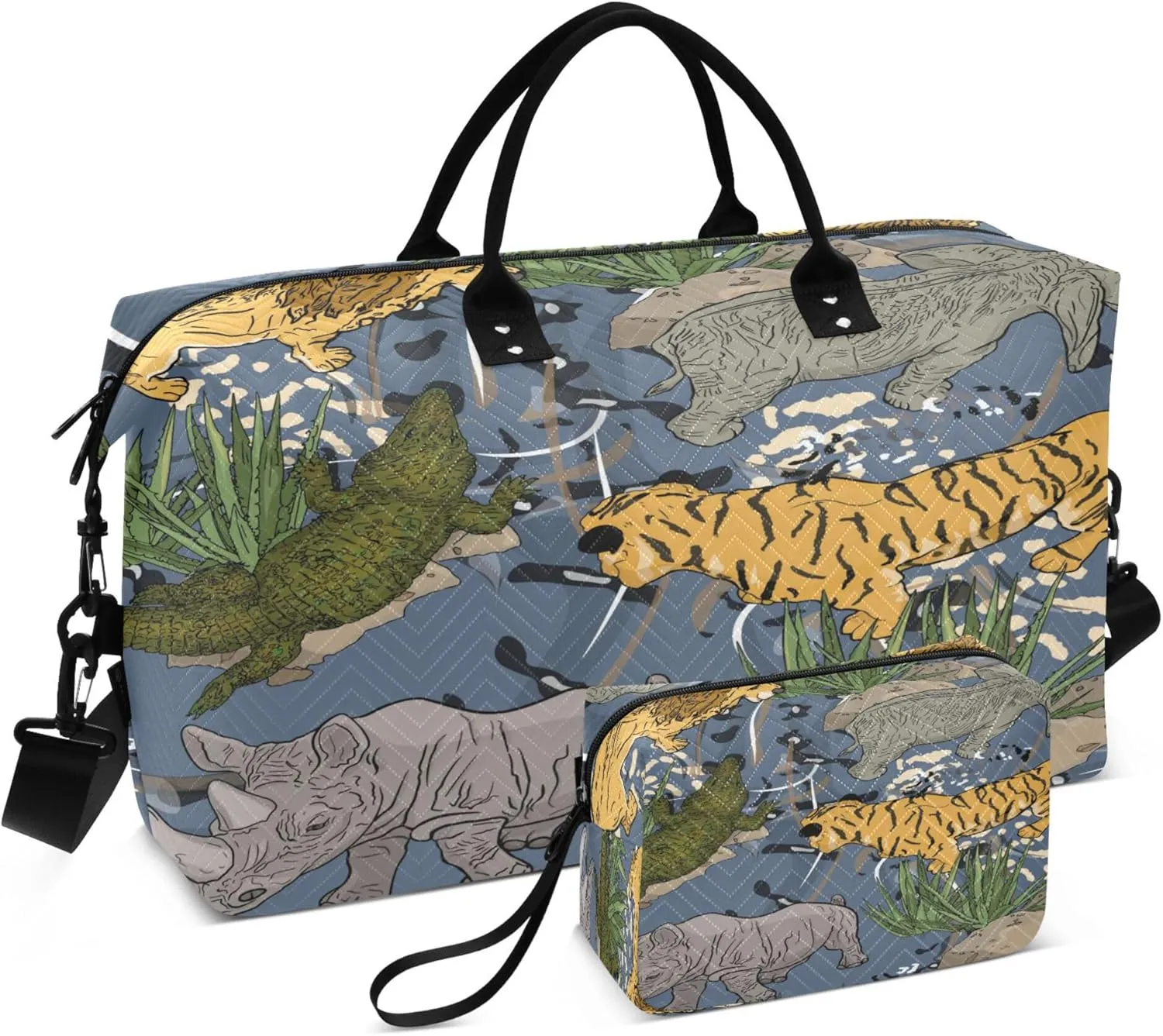 Exnundod Travel Duffel Bags African Animals Rhinoceros Sports Gym Bag Weekender Carry On Tote Overnight Luggage Bags for Women and Men