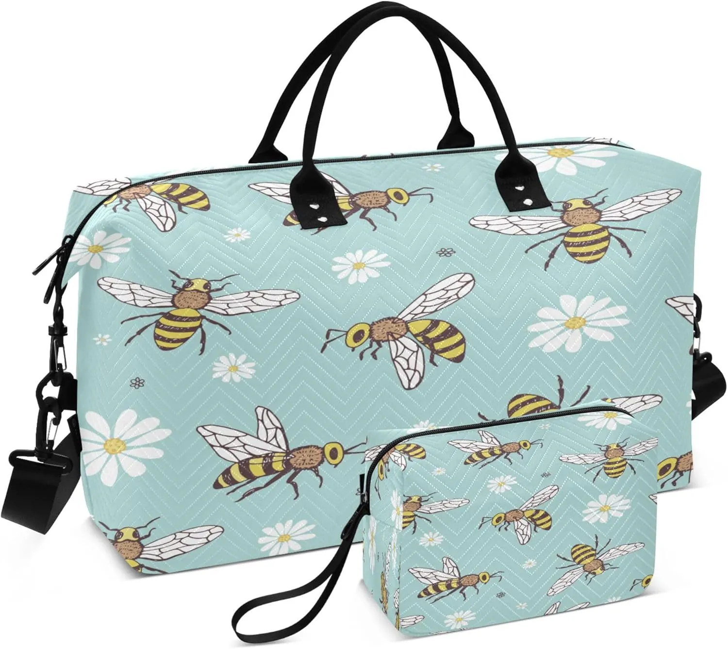 Exnundod Travel Duffel Bags Bee Insects Cartoon Flowers Sports Gym Bag Weekender Carry On Tote Overnight Luggage Bags for Women and Men
