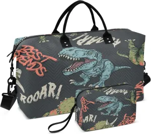 Exnundod Travel Duffel Bags Cartoon Angry Dinosaurs Sports Gym Bag Weekender Carry On Tote Overnight Luggage Bags for Women and Men
