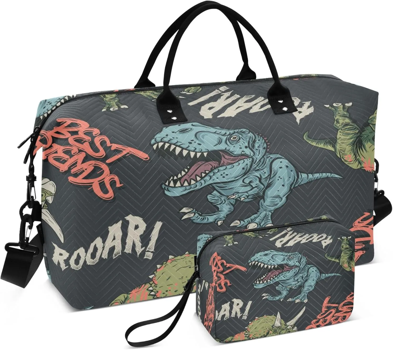 Exnundod Travel Duffel Bags Cartoon Angry Dinosaurs Sports Gym Bag Weekender Carry On Tote Overnight Luggage Bags for Women and Men