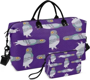 Exnundod Travel Duffel Bags Funny Pigeon Pattern Sports Gym Bag Weekender Carry On Tote Overnight Luggage Bags for Women and Men