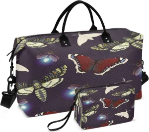 Exnundod Travel Duffel Bags Shine Moths Butterfly Sports Gym Bag Weekender Carry On Tote Overnight Luggage Bags for Women and Men