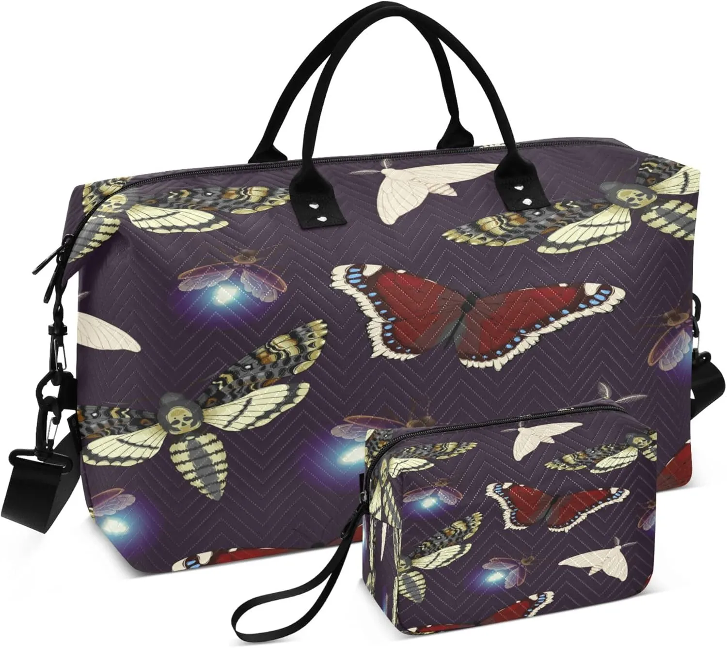 Exnundod Travel Duffel Bags Shine Moths Butterfly Sports Gym Bag Weekender Carry On Tote Overnight Luggage Bags for Women and Men