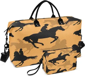 Exnundod Travel Duffel Bags Sports Horses and Riders Retro Sports Gym Bag Weekender Carry On Tote Overnight Luggage Bags for Women and Men