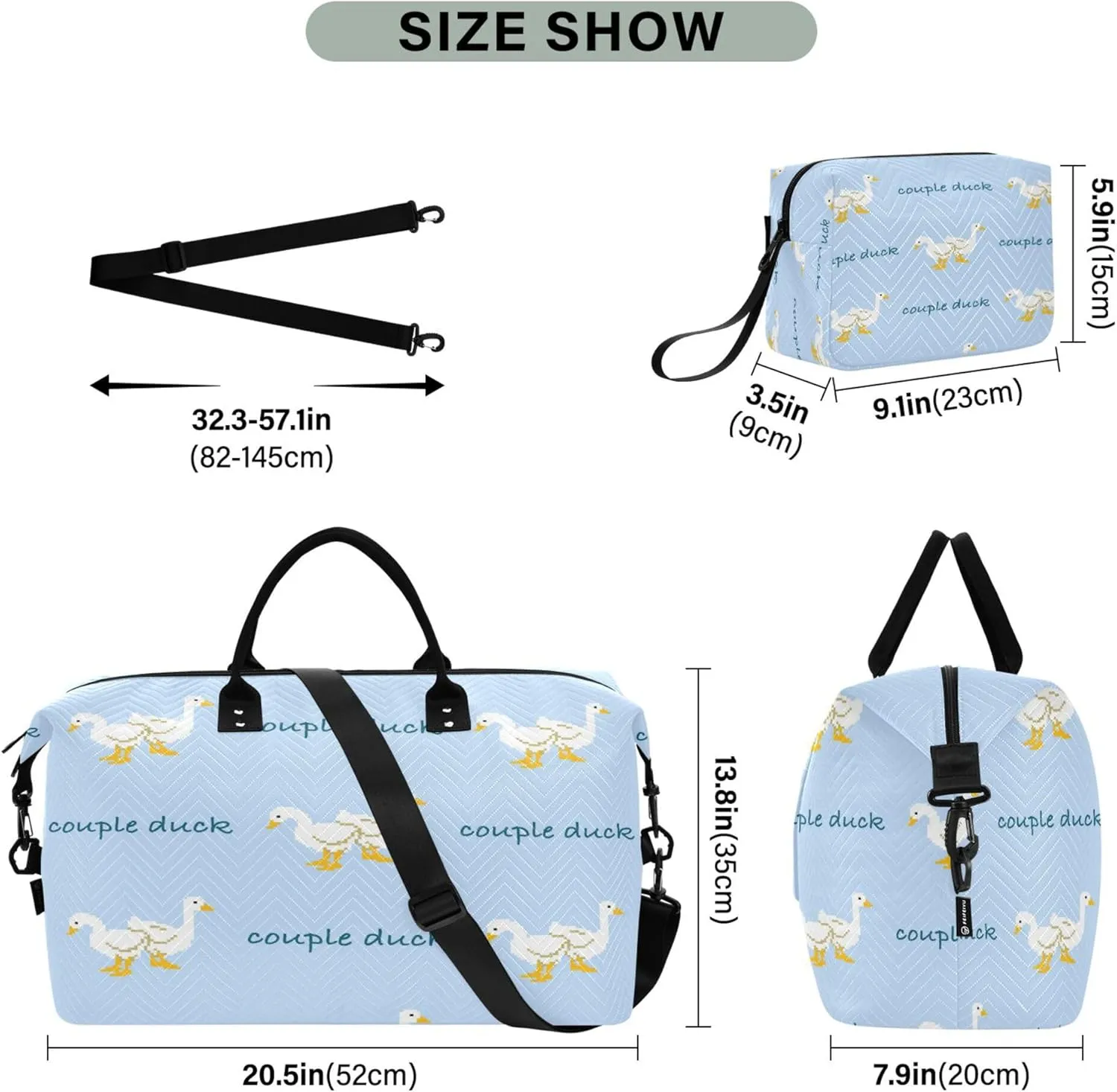 Exnundod Women Weekender Bags Couple Duck Cartoon Travel Duffel Bags Carry On Overnight Bag Large Hospital Tote Luggage