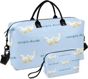 Exnundod Women Weekender Bags Couple Duck Cartoon Travel Duffel Bags Carry On Overnight Bag Large Hospital Tote Luggage