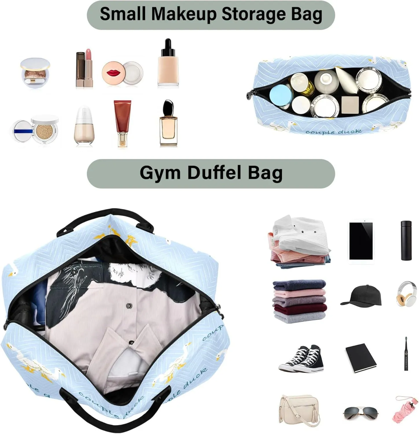 Exnundod Women Weekender Bags Couple Duck Cartoon Travel Duffel Bags Carry On Overnight Bag Large Hospital Tote Luggage