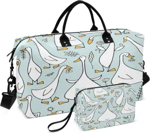 Exnundod Women Weekender Bags Funny Goose Family Travel Duffel Bags Carry On Overnight Bag Cartoon Large Hospital Tote Luggage