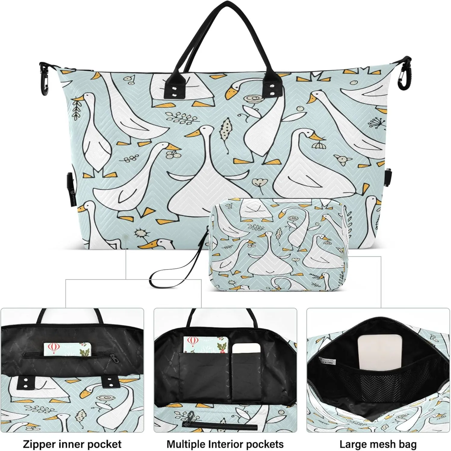 Exnundod Women Weekender Bags Funny Goose Family Travel Duffel Bags Carry On Overnight Bag Cartoon Large Hospital Tote Luggage