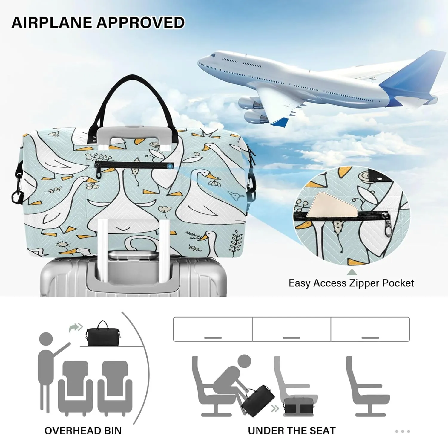 Exnundod Women Weekender Bags Funny Goose Family Travel Duffel Bags Carry On Overnight Bag Cartoon Large Hospital Tote Luggage