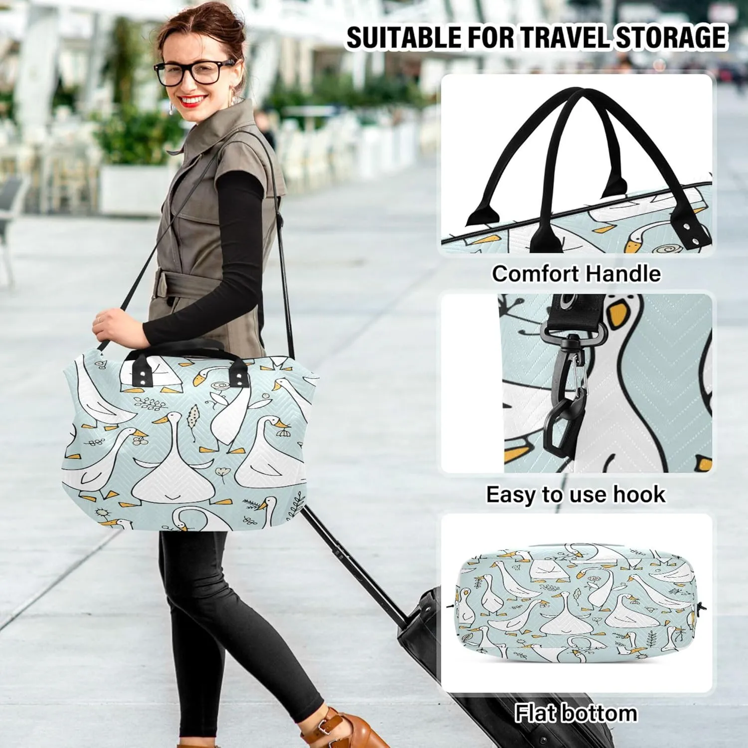 Exnundod Women Weekender Bags Funny Goose Family Travel Duffel Bags Carry On Overnight Bag Cartoon Large Hospital Tote Luggage