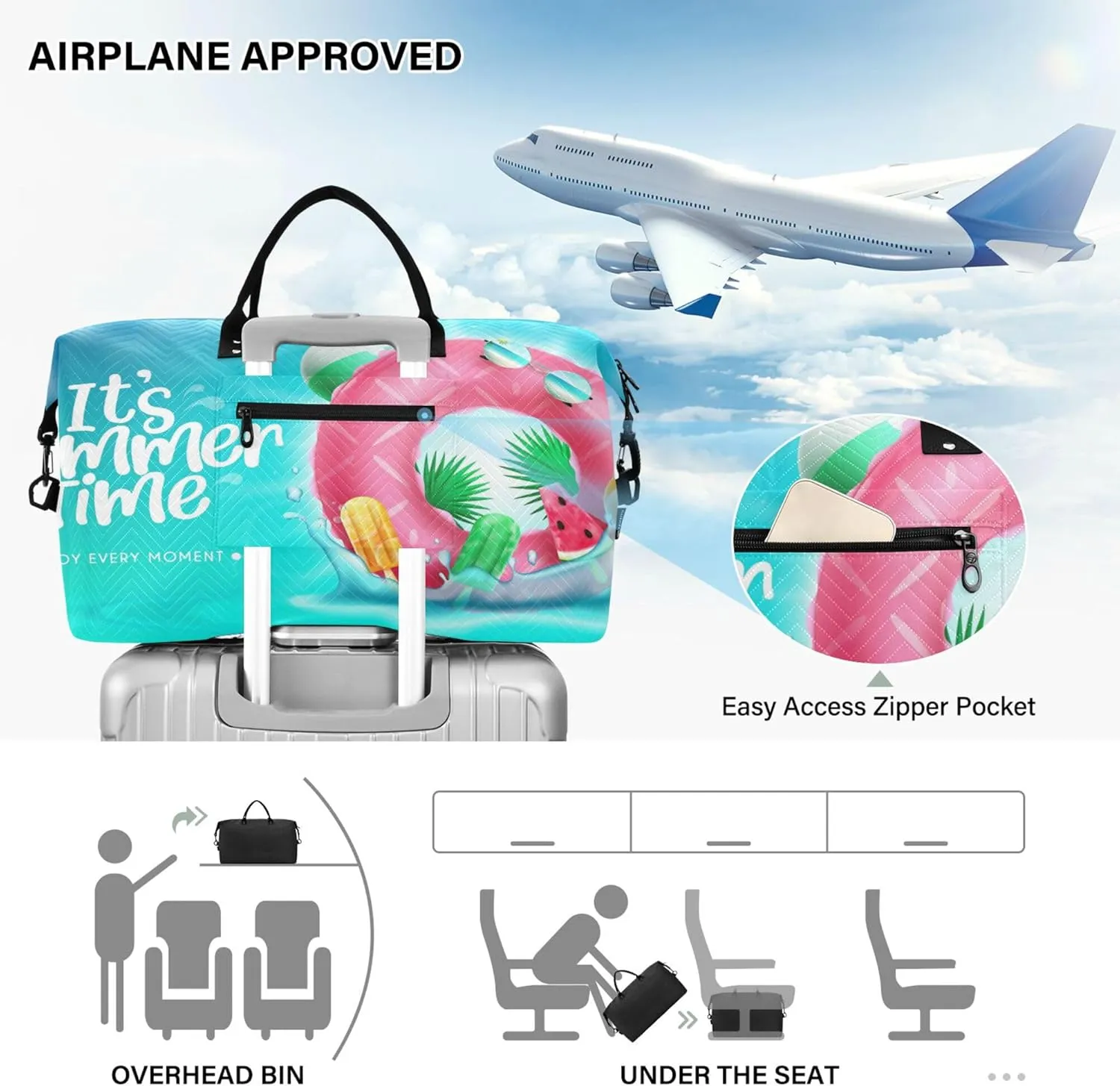 Exnundod Women Weekender Bags It's Summer Time Travel Duffel Bags Carry On Overnight Bag Beach Swim Rings Large Hospital Tote Luggage
