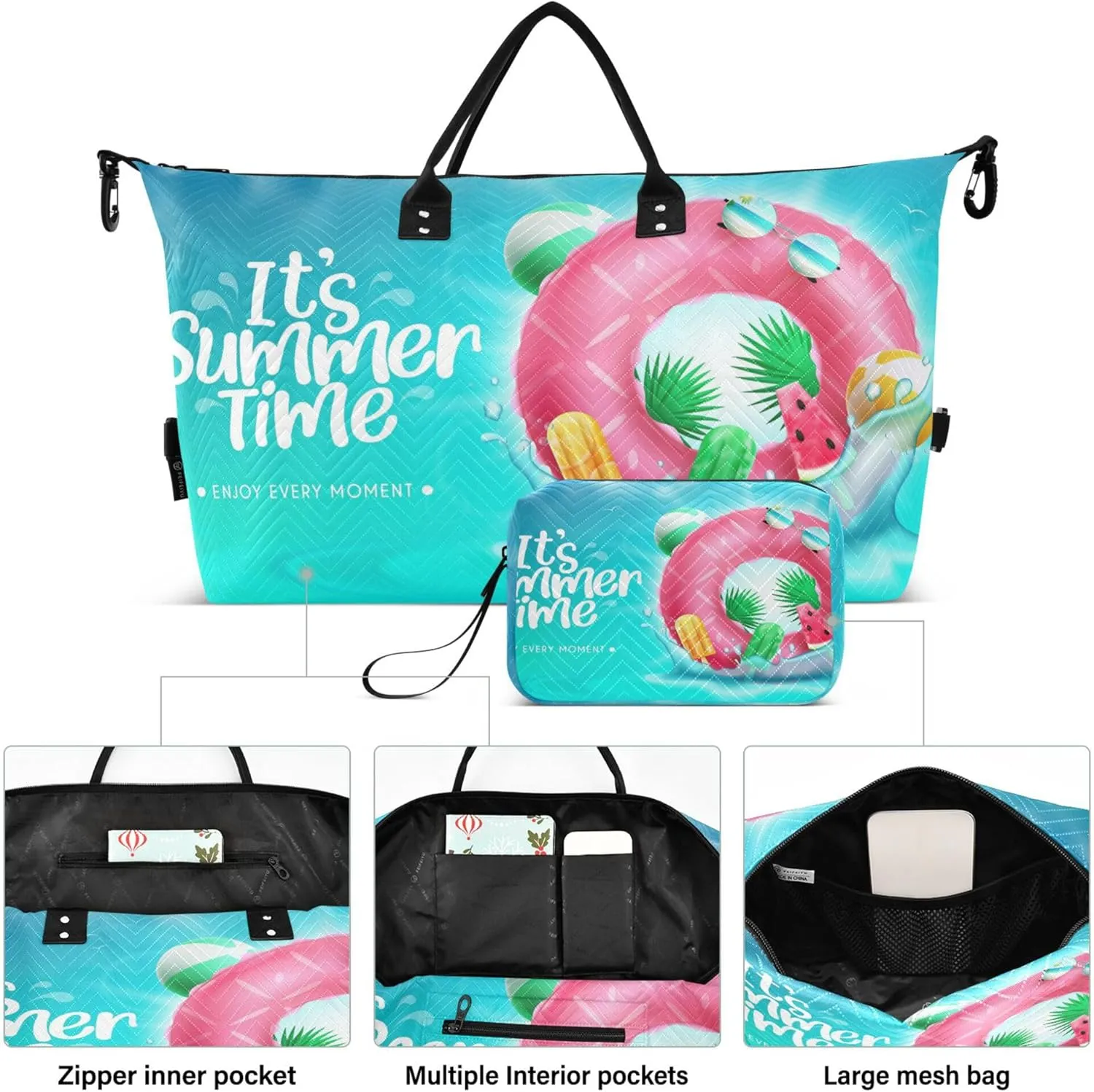 Exnundod Women Weekender Bags It's Summer Time Travel Duffel Bags Carry On Overnight Bag Beach Swim Rings Large Hospital Tote Luggage