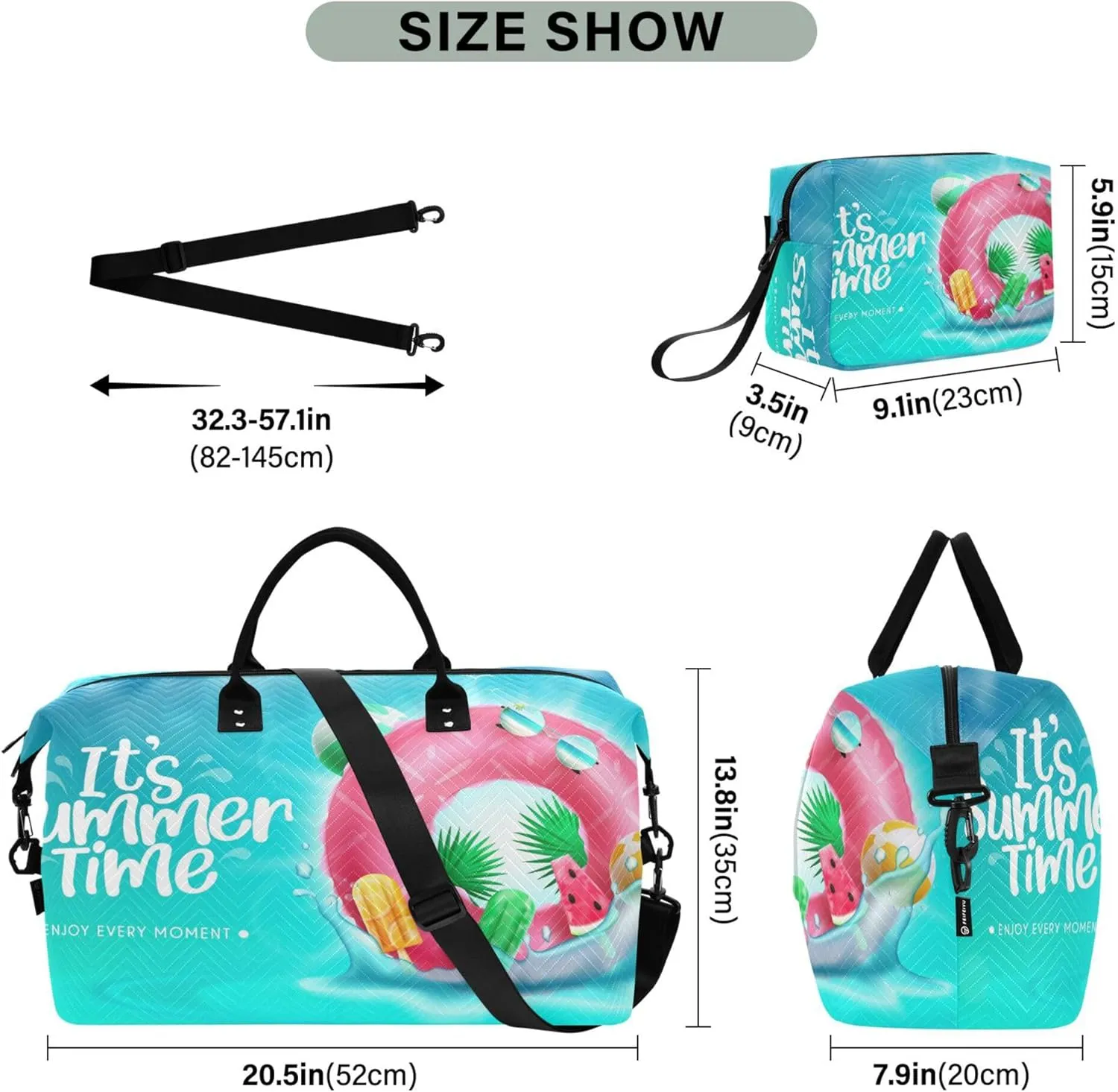 Exnundod Women Weekender Bags It's Summer Time Travel Duffel Bags Carry On Overnight Bag Beach Swim Rings Large Hospital Tote Luggage