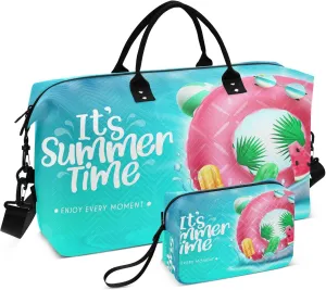 Exnundod Women Weekender Bags It's Summer Time Travel Duffel Bags Carry On Overnight Bag Beach Swim Rings Large Hospital Tote Luggage