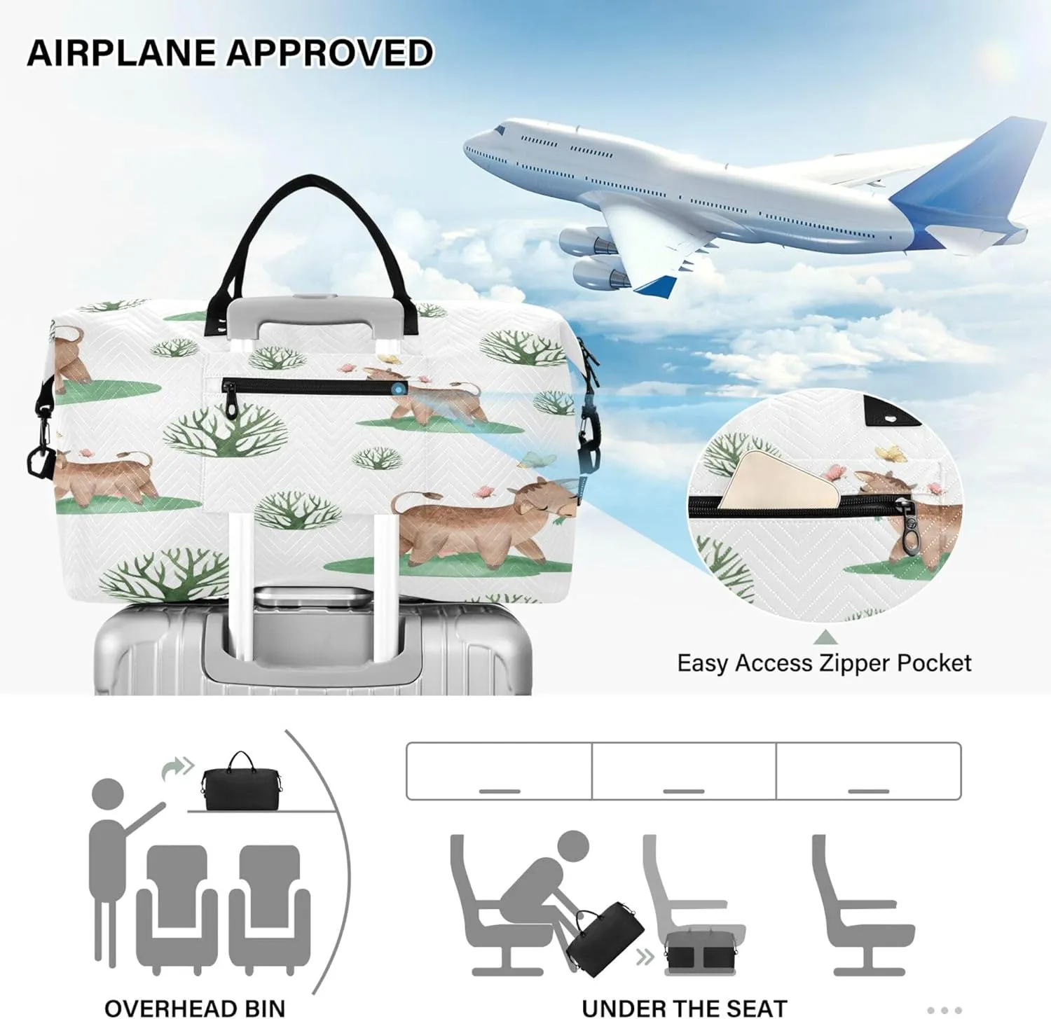 Exnundod Women Weekender Bags Little Farm Cattle Travel Duffel Bags Carry On Overnight Bag Watercolor Large Hospital Tote Luggage