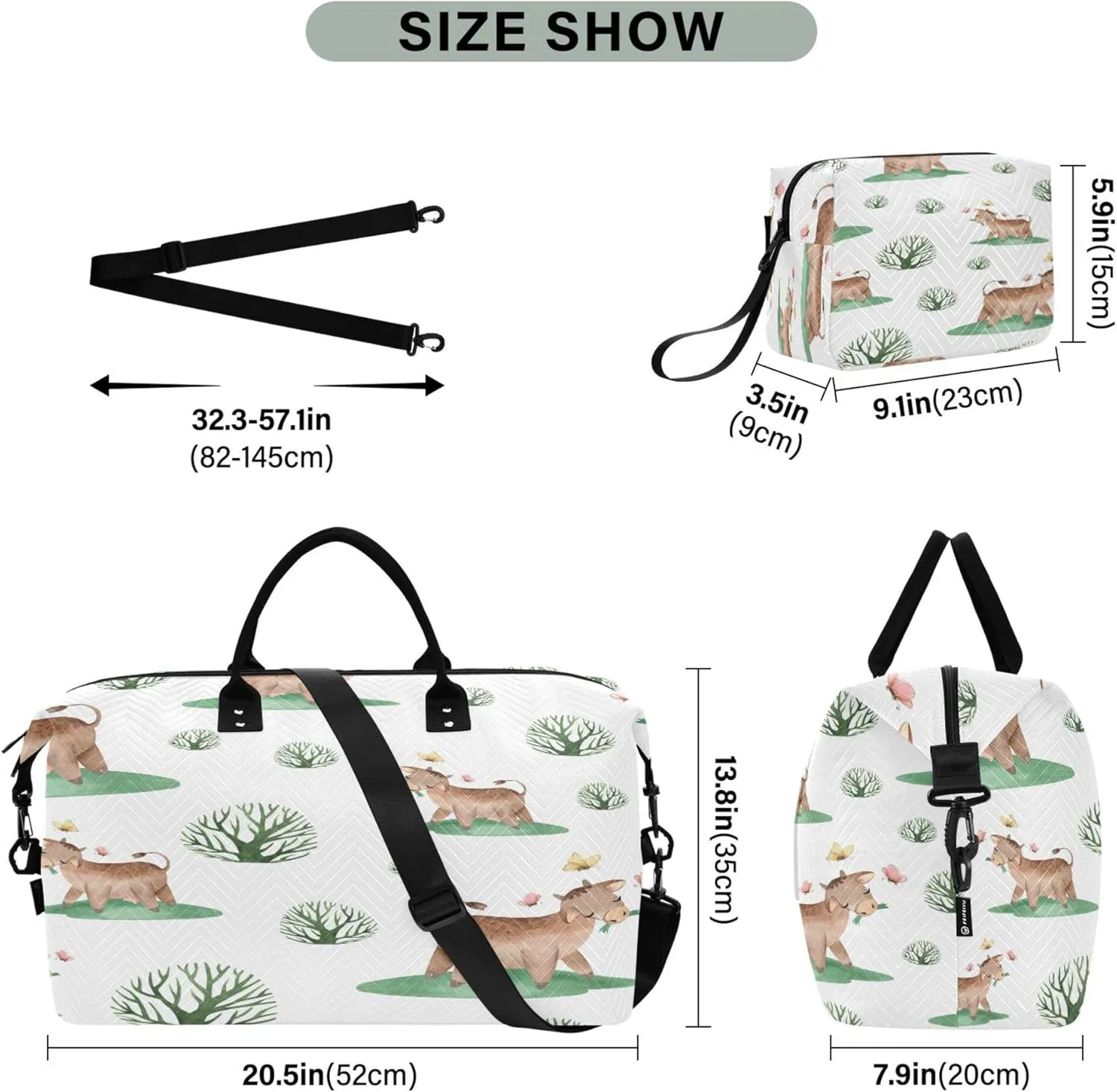 Exnundod Women Weekender Bags Little Farm Cattle Travel Duffel Bags Carry On Overnight Bag Watercolor Large Hospital Tote Luggage