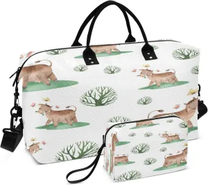 Exnundod Women Weekender Bags Little Farm Cattle Travel Duffel Bags Carry On Overnight Bag Watercolor Large Hospital Tote Luggage