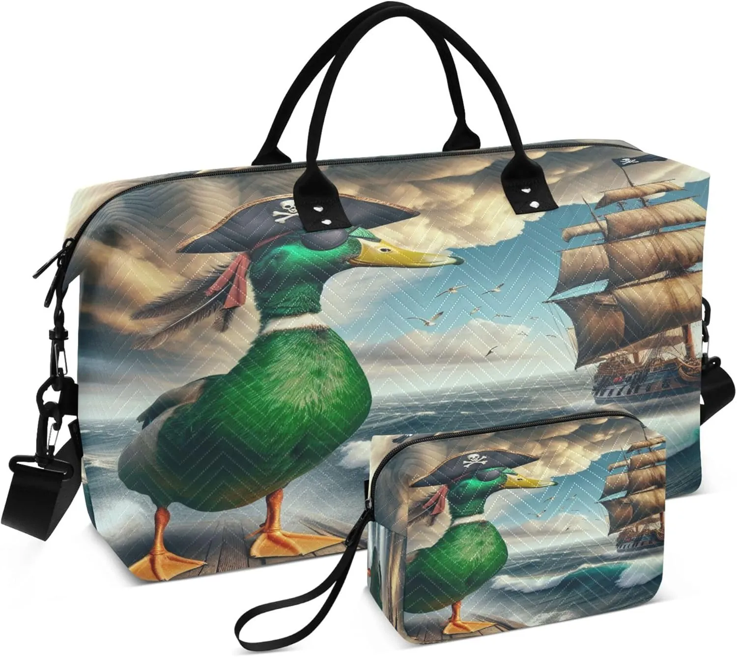 Exnundod Women Weekender Bags Ocean Pirate Duck Travel Duffel Bags Carry On Overnight Bag Vintage Sailboat Large Hospital Tote Luggage