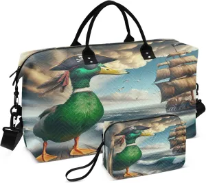 Exnundod Women Weekender Bags Ocean Pirate Duck Travel Duffel Bags Carry On Overnight Bag Vintage Sailboat Large Hospital Tote Luggage