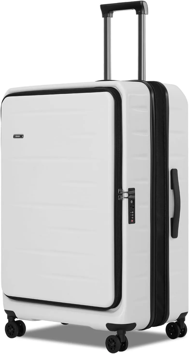 Expandable Checked Luggage, 28 Inch Luggage with Spinner Wheels, Lightweight ABS PC Hard Shell Large Suitcase with Top Opening, TSA Lock (White, 1PC)