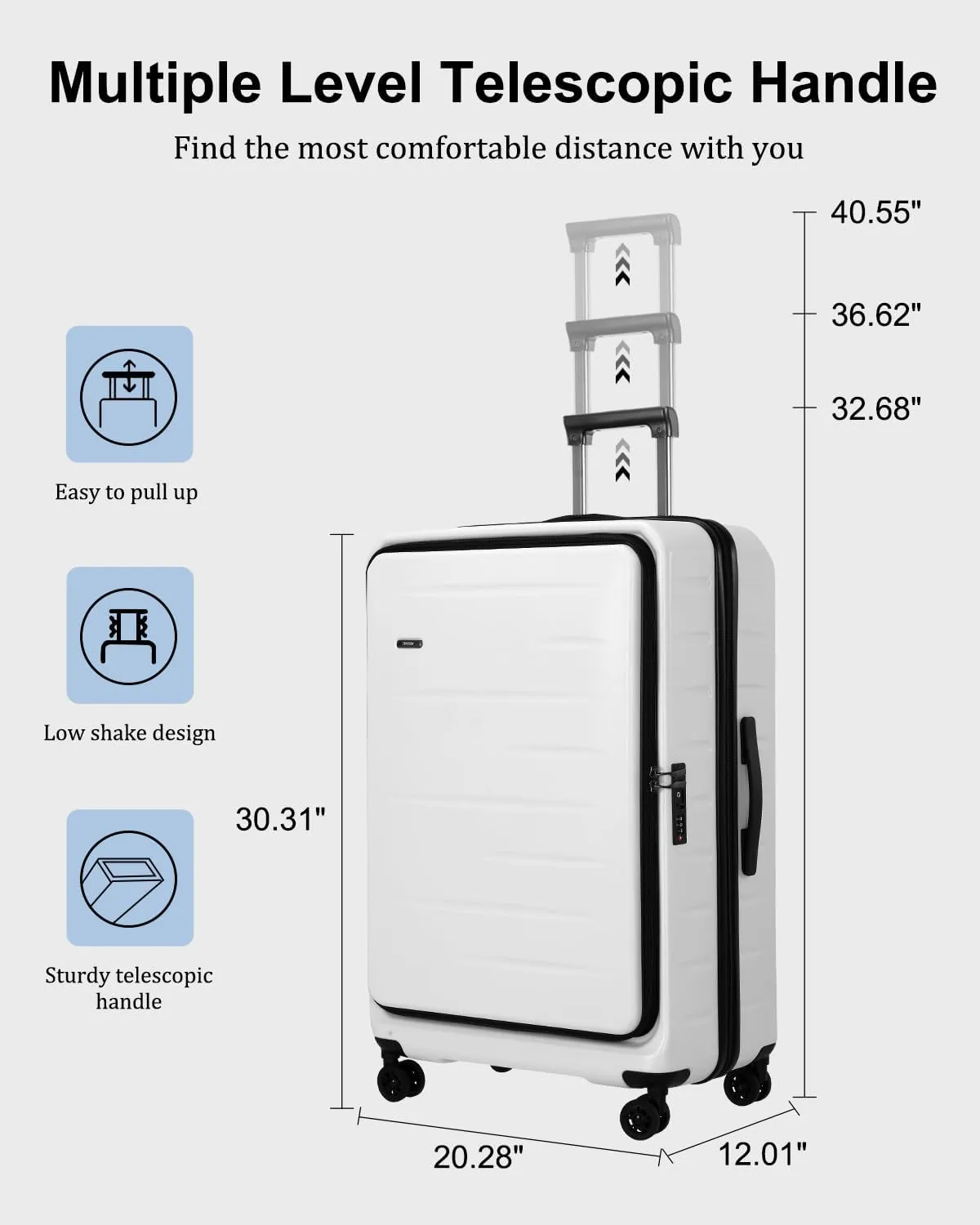Expandable Checked Luggage, 28 Inch Luggage with Spinner Wheels, Lightweight ABS PC Hard Shell Large Suitcase with Top Opening, TSA Lock (White, 1PC)