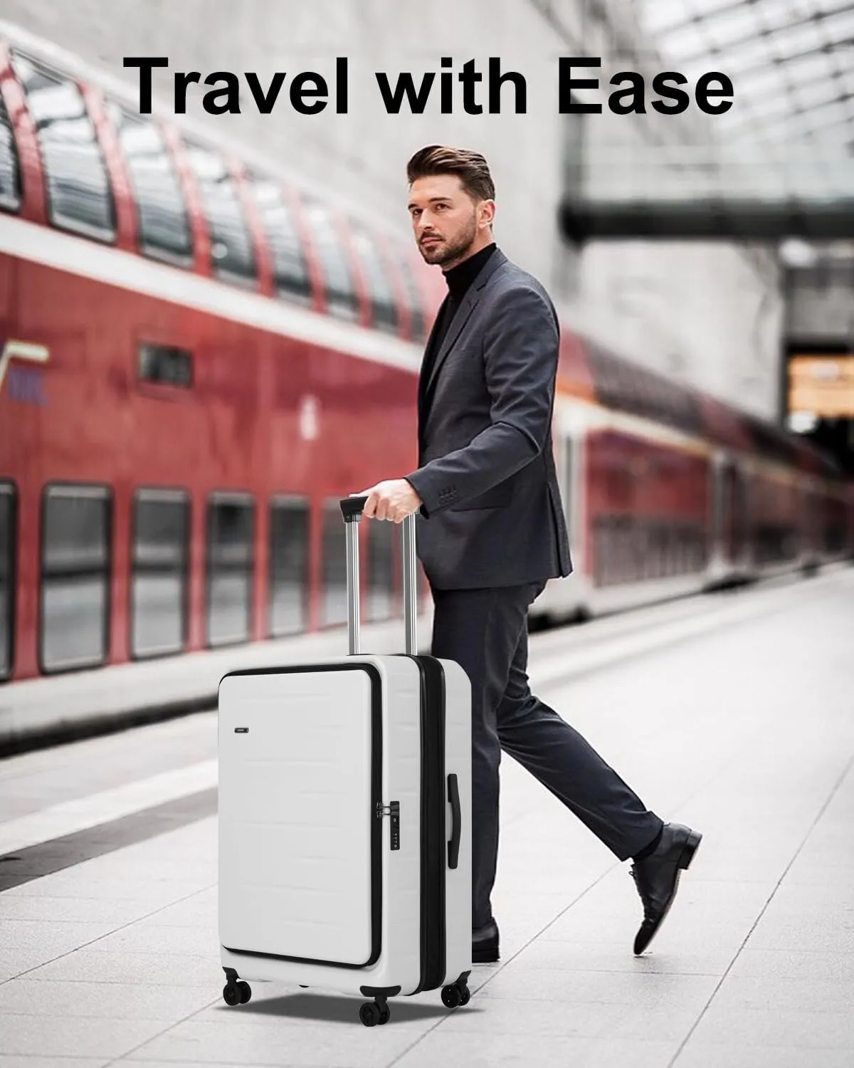 Expandable Checked Luggage, 28 Inch Luggage with Spinner Wheels, Lightweight ABS PC Hard Shell Large Suitcase with Top Opening, TSA Lock (White, 1PC)