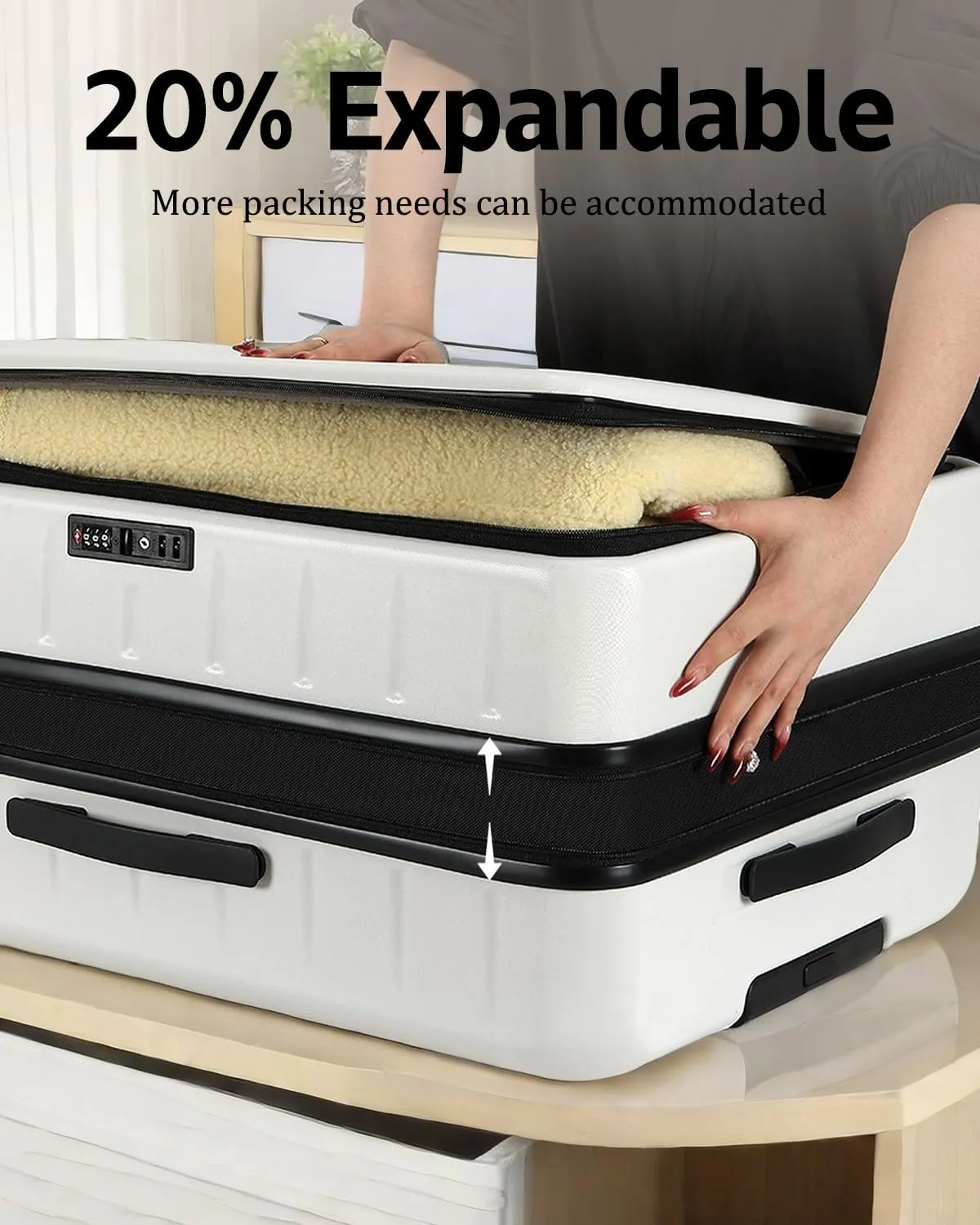 Expandable Checked Luggage, 28 Inch Luggage with Spinner Wheels, Lightweight ABS PC Hard Shell Large Suitcase with Top Opening, TSA Lock (White, 1PC)