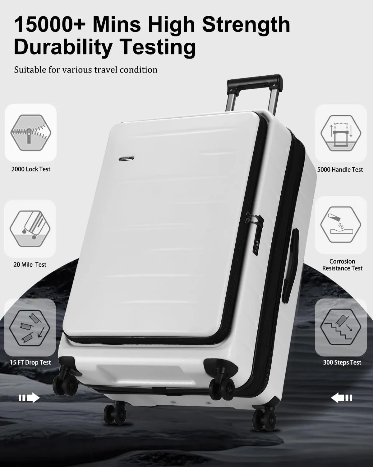 Expandable Checked Luggage, 28 Inch Luggage with Spinner Wheels, Lightweight ABS PC Hard Shell Large Suitcase with Top Opening, TSA Lock (White, 1PC)
