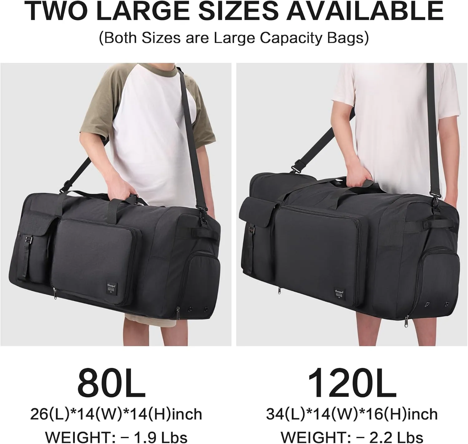 Extra Large Duffle Bag for Travel, Collapsible Duffle Bag for Men, Foldable Duffel Bags for Traveling (Black, 80L)