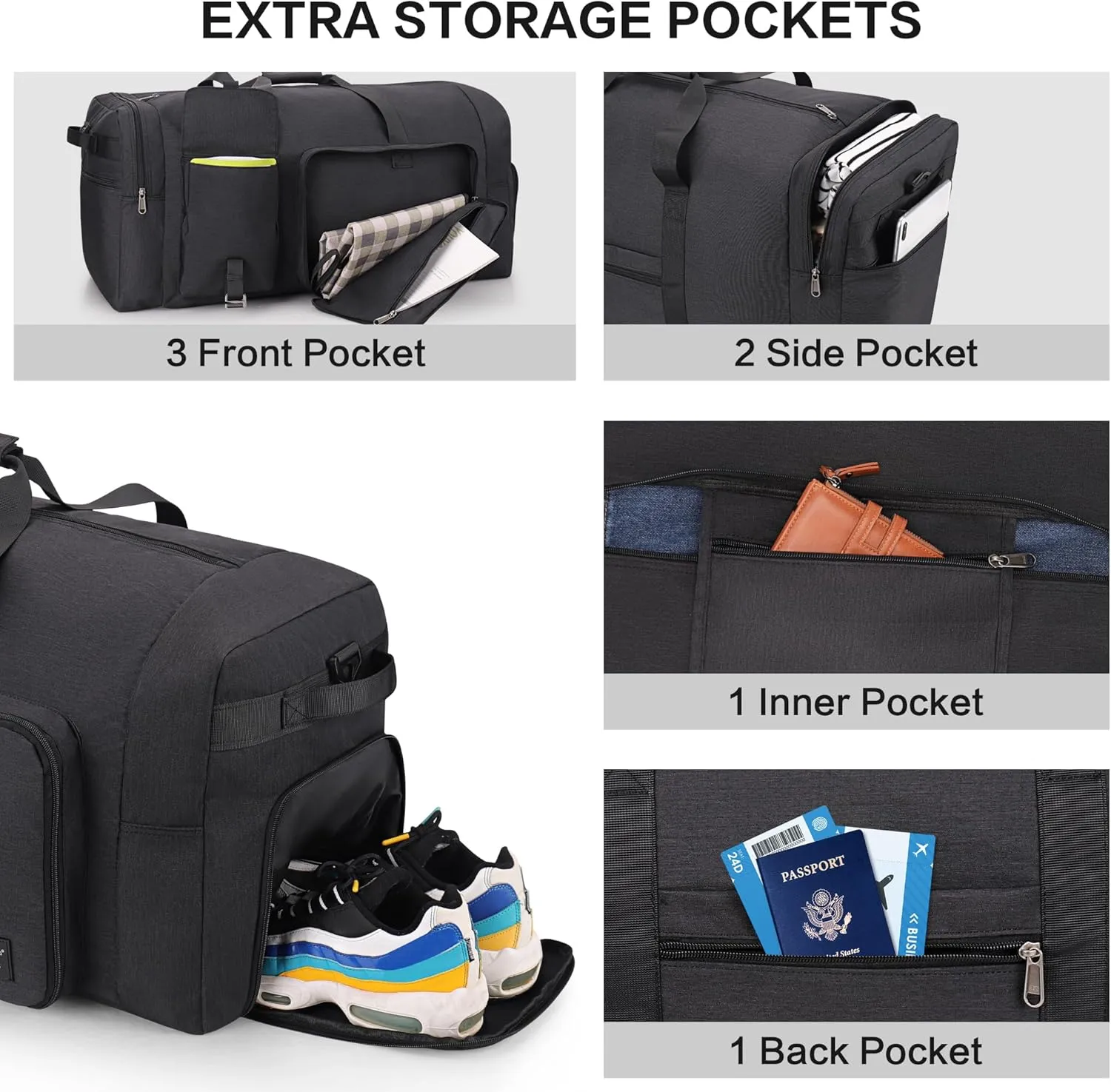 Extra Large Duffle Bag for Travel, Collapsible Duffle Bag for Men, Foldable Duffel Bags for Traveling (Black, 80L)