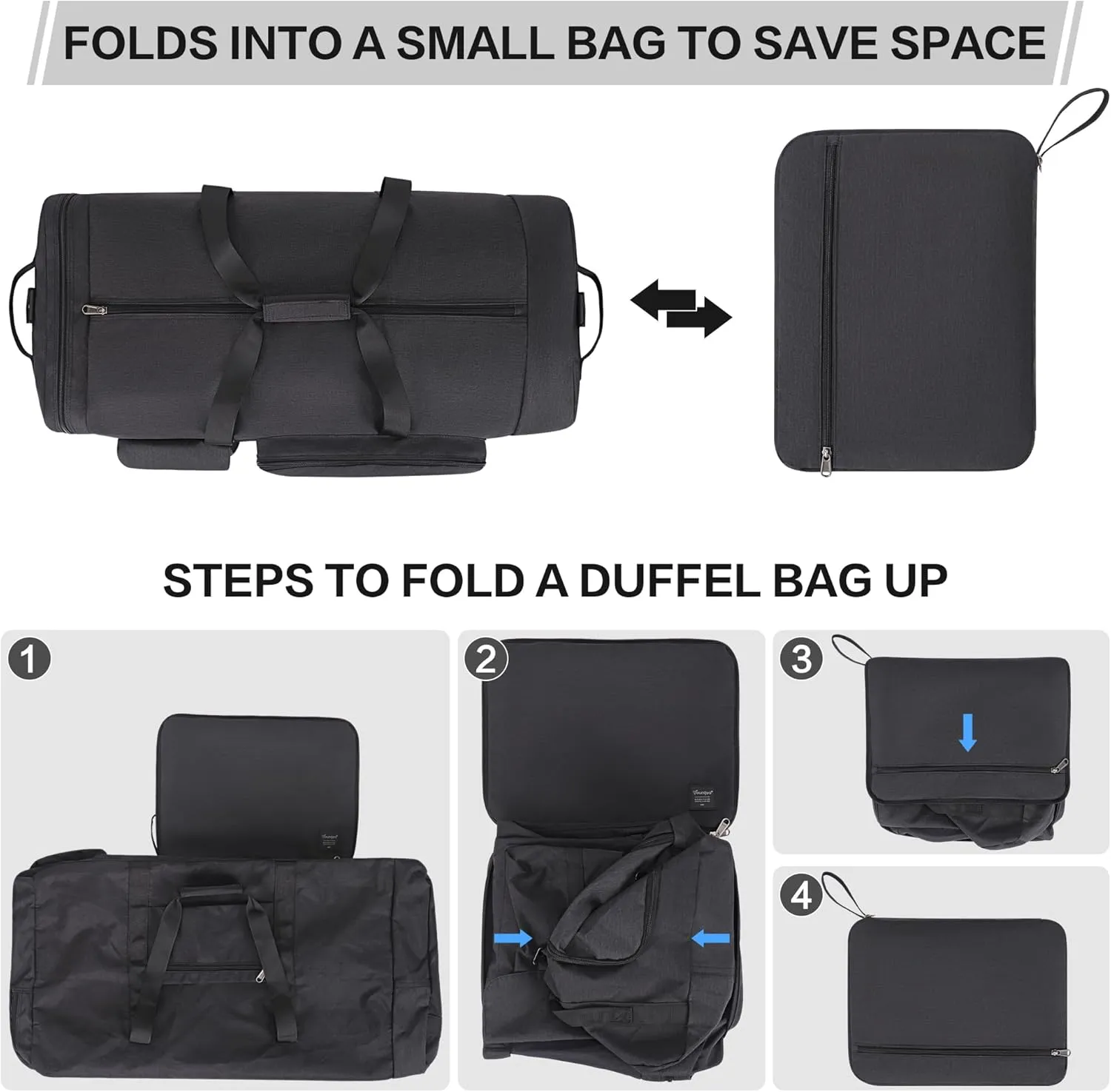 Extra Large Duffle Bag for Travel, Collapsible Duffle Bag for Men, Foldable Duffel Bags for Traveling (Black, 80L)