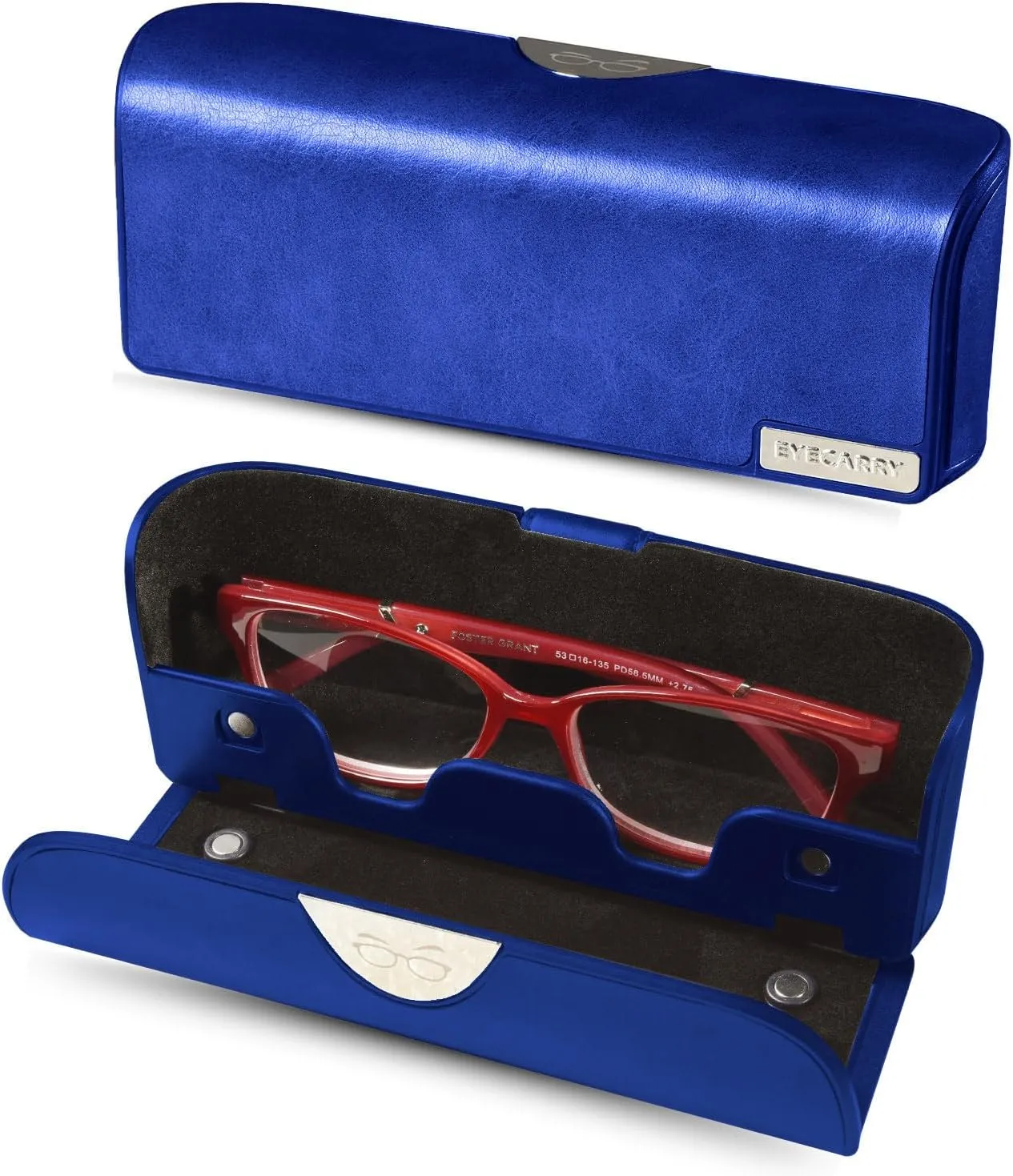 Eyeglasses Case – Vegan Leather Hard Shell Holder, One-Hand Access, Fits Sunglasses, Readers, Blue Light Glasses