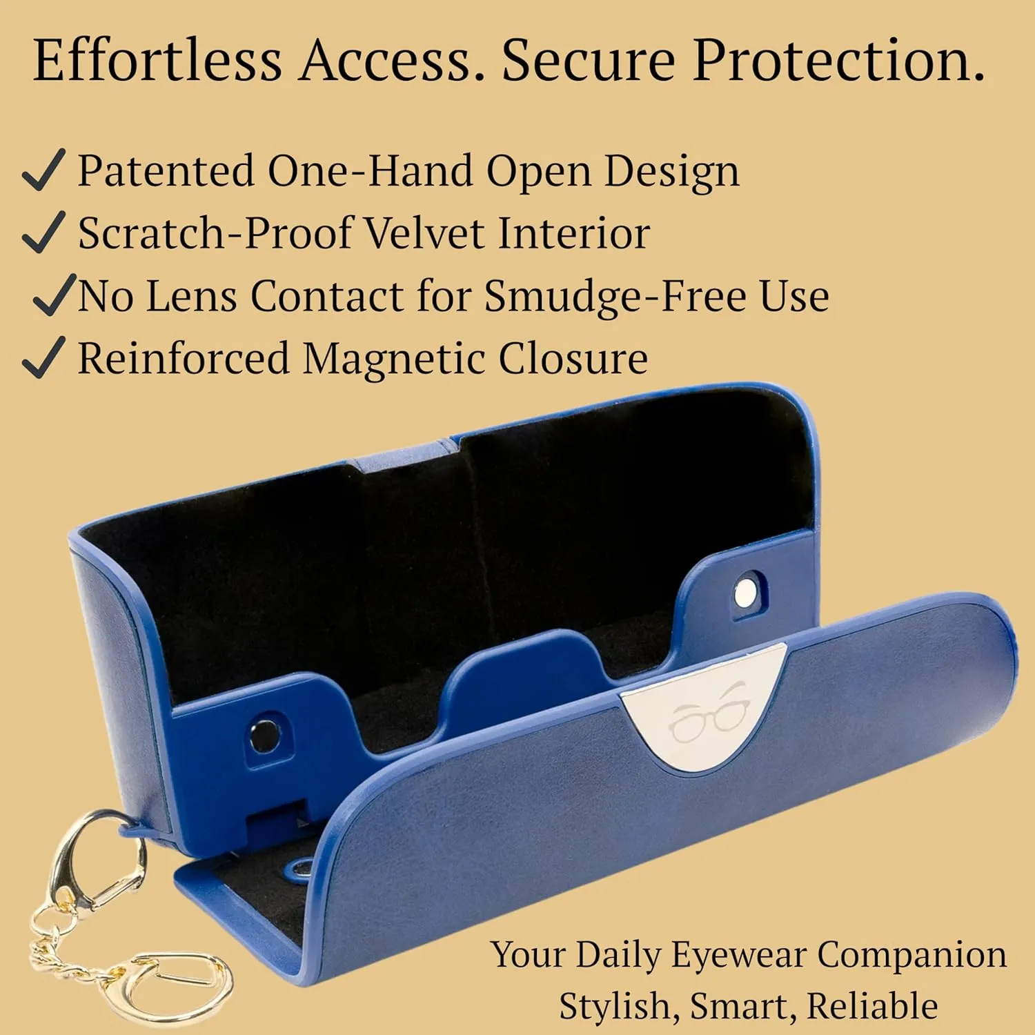 Eyeglasses Case – Vegan Leather Hard Shell Holder, One-Hand Access, Fits Sunglasses, Readers, Blue Light Glasses