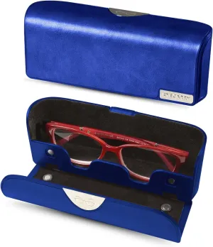 Eyeglasses Case – Vegan Leather Hard Shell Holder, One-Hand Access, Fits Sunglasses, Readers, Blue Light Glasses