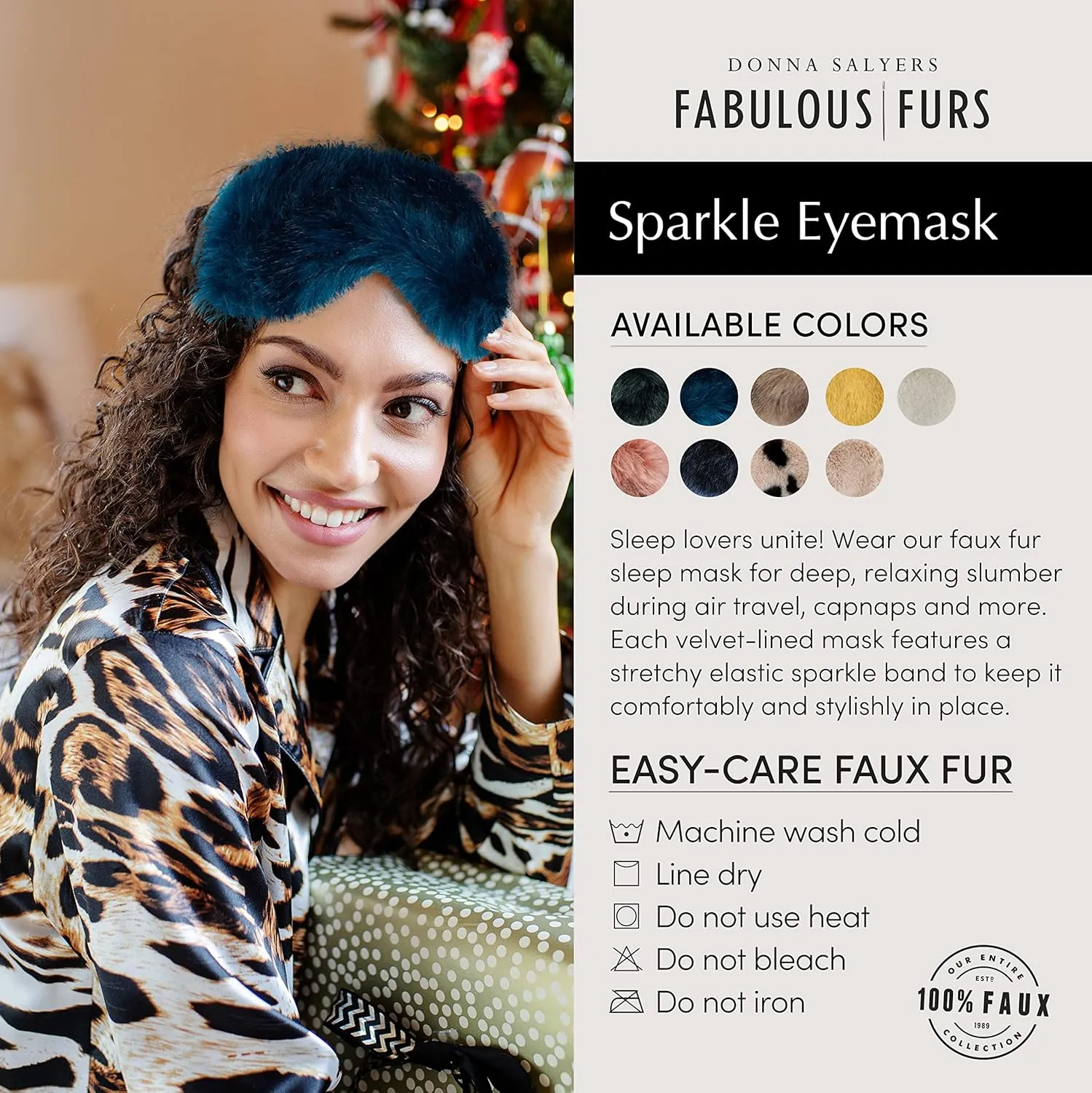 Fabulous-Furs Donna Salyers Sapphire Mink Faux Fur Sparkle Eyemask, Sapphire, One Size