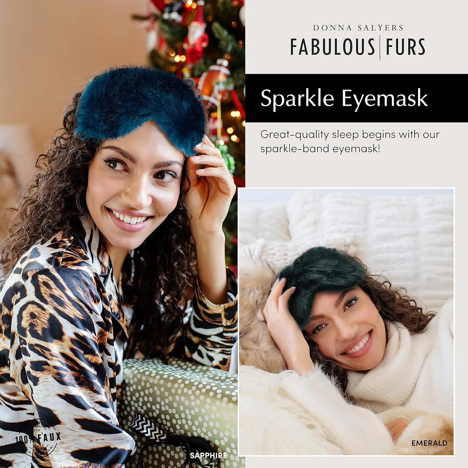 Fabulous-Furs Donna Salyers Sapphire Mink Faux Fur Sparkle Eyemask, Sapphire, One Size
