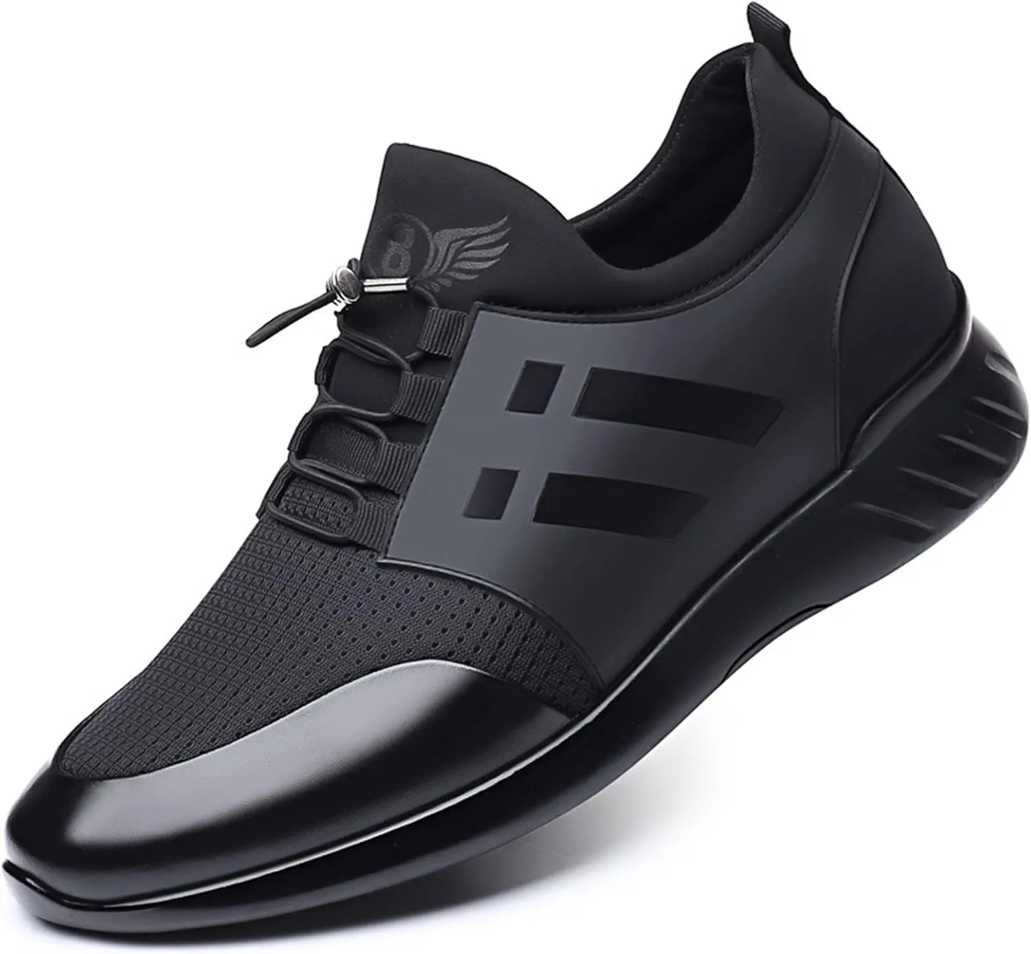 FAIRSOMA Men's Slip-On Leather Knitted Invisible Height Increasing Sneakers Adjustable Elastic Band Casual Breathable Non-Slip Walking Height Lifting Elevator Shoes Running Golf Athletic Trainers