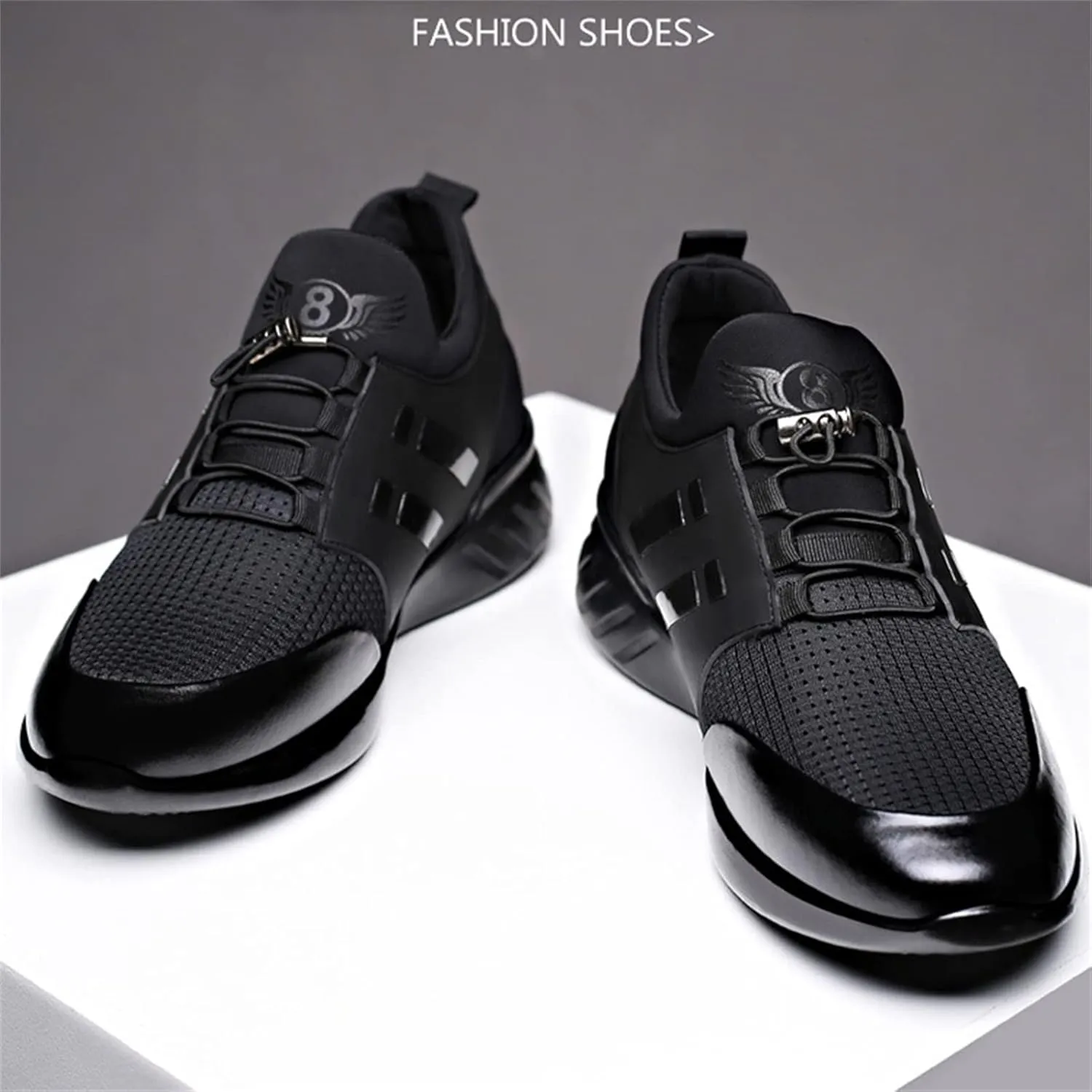 FAIRSOMA Men's Slip-On Leather Knitted Invisible Height Increasing Sneakers Adjustable Elastic Band Casual Breathable Non-Slip Walking Height Lifting Elevator Shoes Running Golf Athletic Trainers