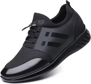 FAIRSOMA Men's Slip-On Leather Knitted Invisible Height Increasing Sneakers Adjustable Elastic Band Casual Breathable Non-Slip Walking Height Lifting Elevator Shoes Running Golf Athletic Trainers