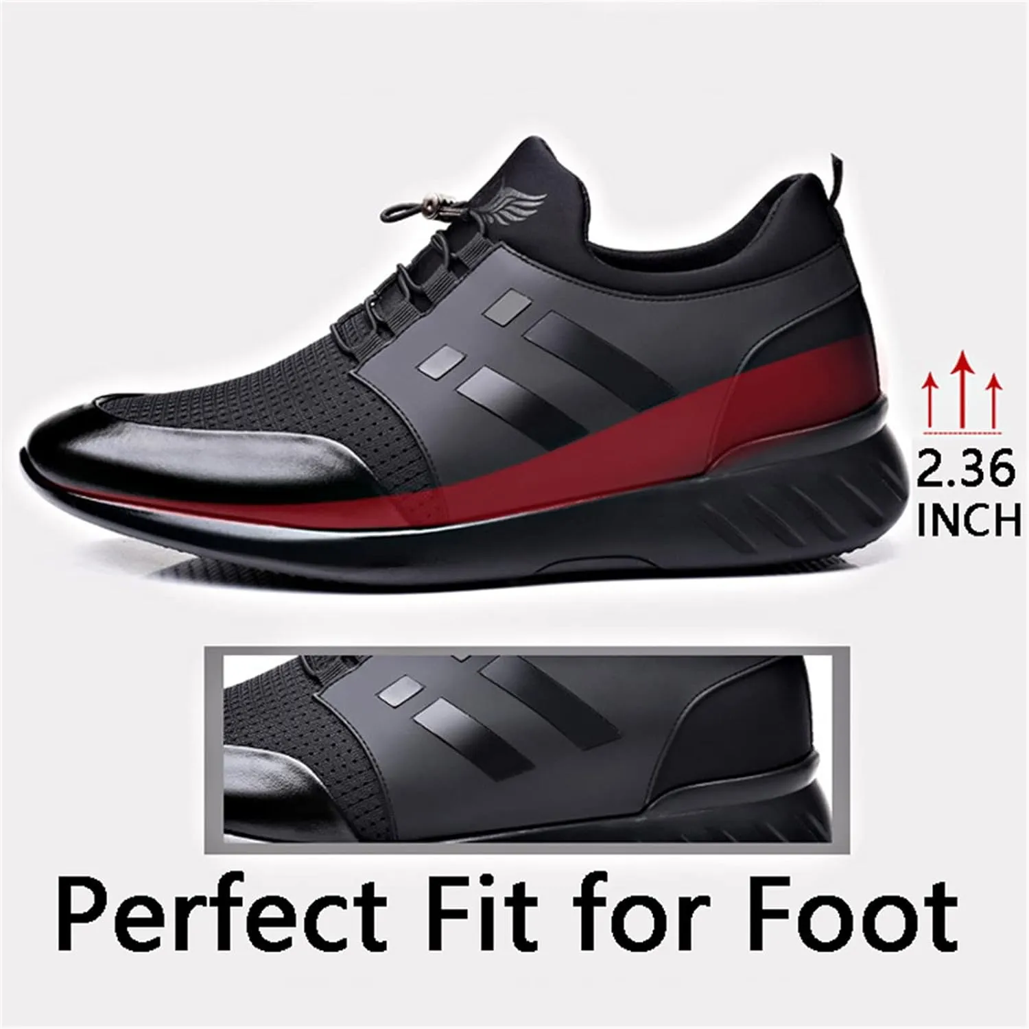 FAIRSOMA Men's Slip-On Leather Knitted Invisible Height Increasing Sneakers Adjustable Elastic Band Casual Breathable Non-Slip Walking Height Lifting Elevator Shoes Running Golf Athletic Trainers