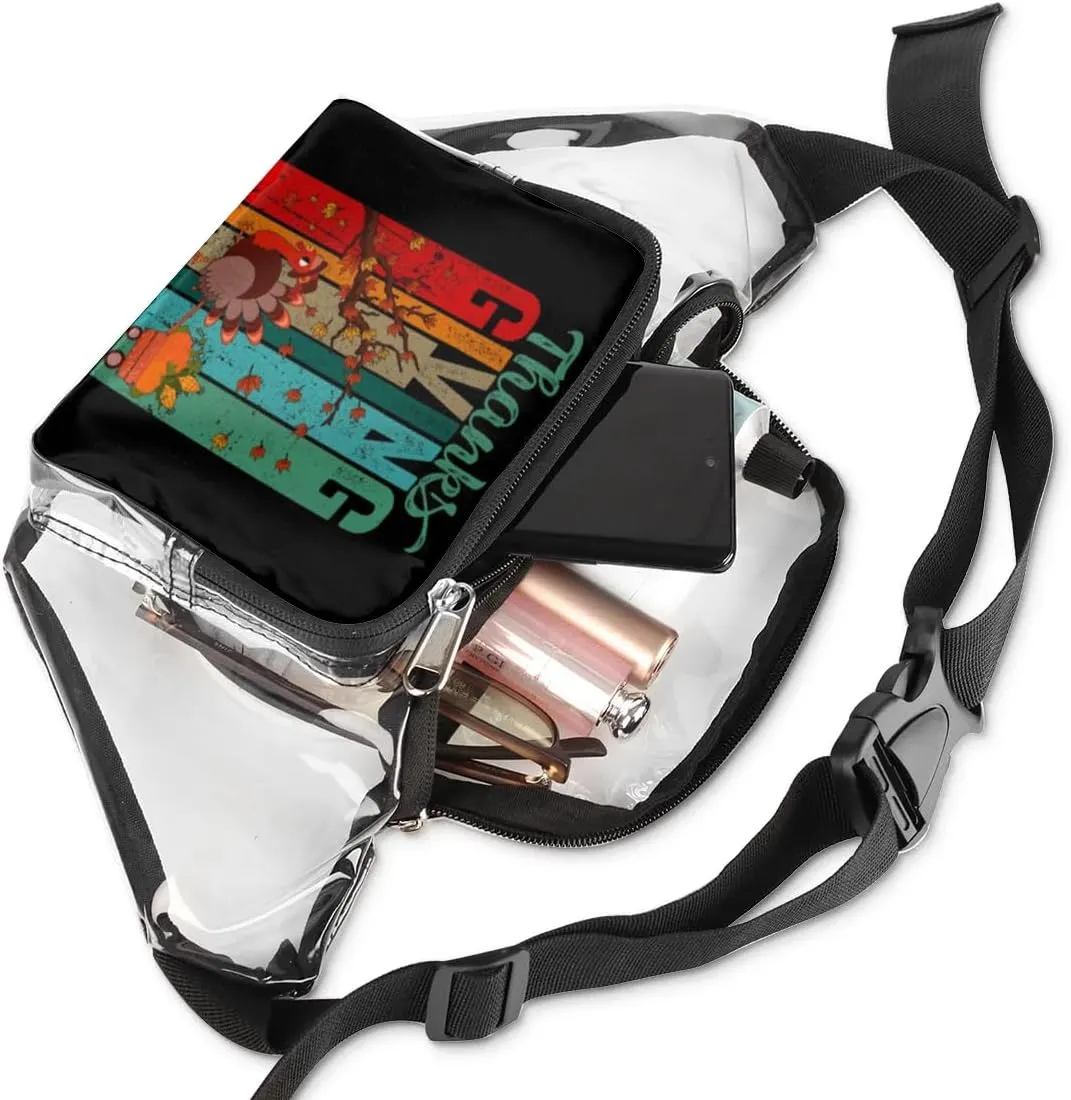 Fall Thanksgiving Day Clear Fanny Pack Stadium Approved Clear Crossbody Belt Bag for Women Men Transparent Waist Bag with Adjustable Strap for Concerts Sports Events Travel