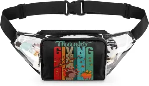 Fall Thanksgiving Day Clear Fanny Pack Stadium Approved Clear Crossbody Belt Bag for Women Men Transparent Waist Bag with Adjustable Strap for Concerts Sports Events Travel