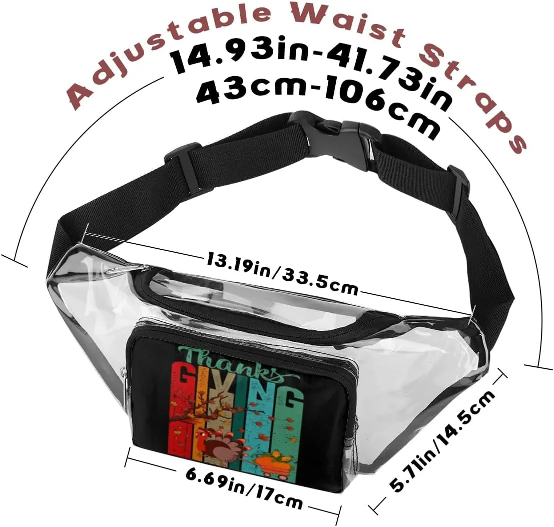 Fall Thanksgiving Day Clear Fanny Pack Stadium Approved Clear Crossbody Belt Bag for Women Men Transparent Waist Bag with Adjustable Strap for Concerts Sports Events Travel