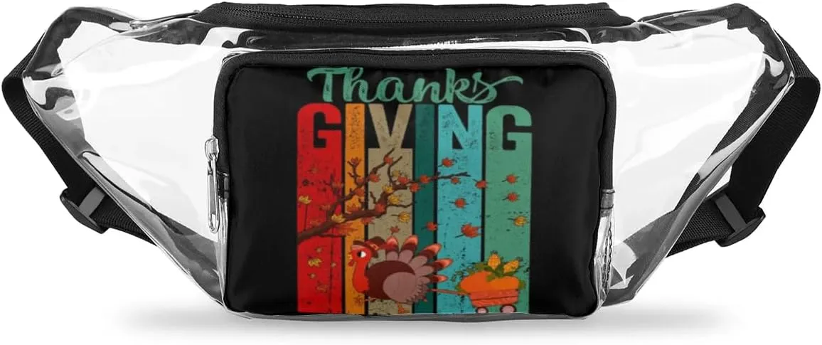Fall Thanksgiving Day Clear Fanny Pack Stadium Approved Clear Crossbody Belt Bag for Women Men Transparent Waist Bag with Adjustable Strap for Concerts Sports Events Travel