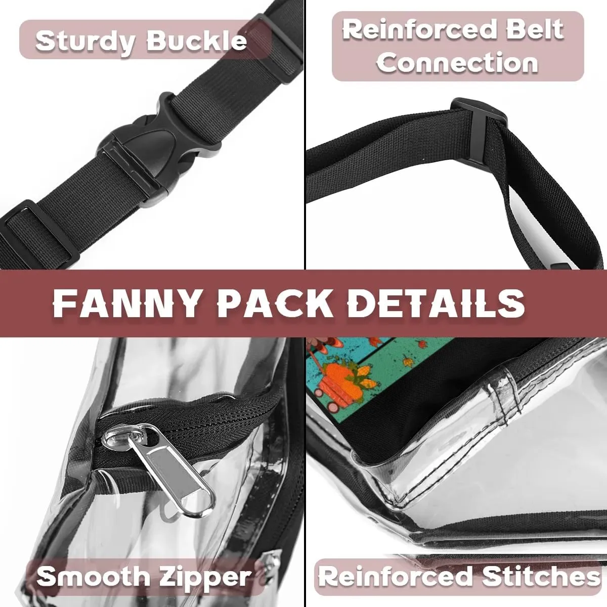 Fall Thanksgiving Day Clear Fanny Pack Stadium Approved Clear Crossbody Belt Bag for Women Men Transparent Waist Bag with Adjustable Strap for Concerts Sports Events Travel